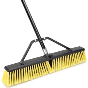 24 Inches Push Broom Outdoor Heavy Duty Broom with 63" Long Handle for Deck Driveway Garage Yard Patio Concrete Floor Cleaning Yellow (Yellow 24 Inches Heavy Duty)