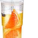 MINGHYZYA 20 OZ Iced Coffee Cup With Glass Lids and Straws,High Borosilicate Glass Tumbler Cup Reusable Wide Mouth Smoothie Cups(Clear,1cup)…