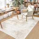 Area Rug 4x6 Washable Rug, Vintage Boho Medallion Rugs Non-Slip Soft Low Pile Distressed Rug Indoor Retro Carpet for Living Room Bedroom Dining Room Home Office (Beige, 4'x6')