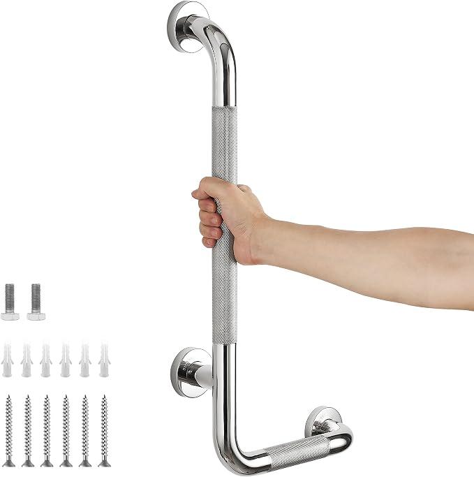 L-Shaped Grab Bars for Shower, 1 Pack, 24 x 12 Inch Stainless Steel, Left
Grab Bars for Bathroom; Diamond-Knurled Anti-Slip Grip; Wall-Mounted Safety Rail for Seniors; Mounting Hardware Included