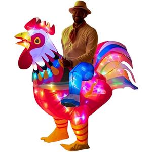 Adult Inflatable Chicken Costumes, LED Light Up Ride-on Rooster, Fancy Dress Funny Jumpsuit Cosplay Halloween Costume for Men Women Birthday Christmas (Chicken, Adult)