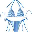 Women's 2 Piece Bikini Sets Halter Tie Side Triangle Swimsuit Striped Bathing Suit (Blue), XS