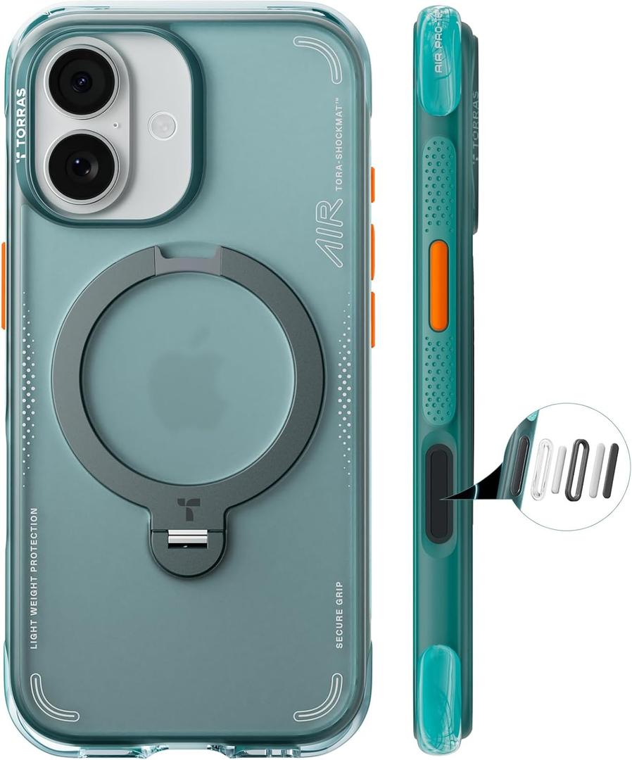 TORRAS Ostand Q3 Air for iPhone 17 Case with 360 Magnetic Stand, Fit for MagSafe, Mil-Grade Drop Tested, Camera Control Button, Shockproof Phone Case for iPhone 17 6.3'', Glacier Sprint