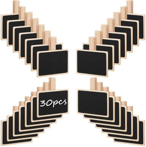LemonSecret 30 Pcs Wood Mini Chalkboard Clips Message Chalk Board Signs Label Board Clip Chalkboard Signs for Note Taking Wedding Party Buffet Food Name Tags 2 x 2.8 Inch