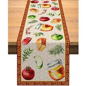 Vohado Rosh Hashanah Table Runner Jewish New Year Party Decoration Linen Shana Tova Holiday Home Kitchen Dining Room Tablecloth 13x72inches