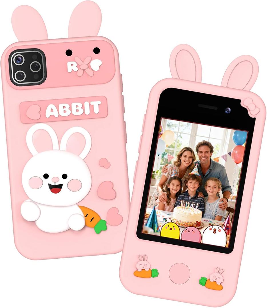 Kids Smart Phone for Girls Ages 3-8, No WiFi Toy Phone with 2.8" Touchscreen, Dual Camera, 32GB Card, Games, Music & Stories, Toddler Learning Cell Phone, Birthday for Kids(Pink)