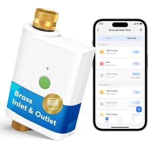 meross WiFi Water Hose Timer, Smart Sprinkler Timer with Brass Inlet & Outet, Work with Apple Homekit, Alexa & Google Assistant, Water Valve for Lawn, Garden, Yard and Pool, WiFi Hub Required