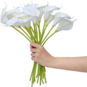 XINGQDZSW 18 Pcs Artificial Flowers Calla Lily, Fake Flowers, 13.4" Realistic Plastic Flowers, Flowers for Decoration Suitable for Home Decor, Table Decor and Wedding Décor, White