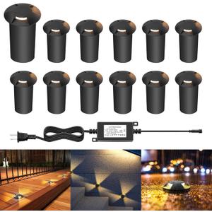 LED Outdoor In Ground Lights with Protecting Shell, Warm White 2.36in Low Voltage 12V DC IP67 Waterproof, Electric Wired Recessed Landscape Well Lighting for Outside Yard Floor, 12 Pack Black