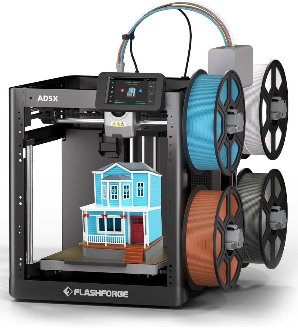 FLASHFORGE AD5X Multi-Color 3D Printer 4 Colors with IFS, Fully Auto Leveling FDM 3D Printer with Max 600mm/s High Speed Printing and Max 300C Nozzle, Large Printing Size 220 * 220 * 220mm