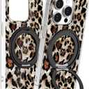 Loheckle for iPhone 14 Pro Case with Stand- Compatible with MagSafe Women Girls Cute Girly Aesthetic Unique Design Soft TPU Magnetic Ring Phone Cover for Apple 14 Pro, Leopard