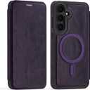 Lunivop Compatible with Samsung Galaxy S25 FE Case 2025 6.7 '' Flip Cover PU Leather RFID Blocking Card Holder Wallet Compatible with Magsafe Magnetic Phone Case for S25 FE (Purple)