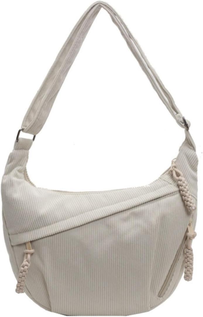 Crossbody Nylon Crescent Bag for Women - Lightweight Small Hobo With 2 Pack Inner Dumpling Bag - Casual (Jd-beige)