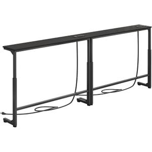 Kitstorack 2-Pack Black Narrow Console Table Behind Couch, Adjustable Height (25"-33") & 2 Power Outlets, Skinny Entryway Sofa Table 5.9" Deep x 78.8" Total Long, Split Design for Separate Use, 5.99"Deep