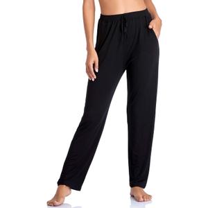 Envlon Women's Yoga Pants with Pockets Comfy Stretch Loose Wide Leg Casual Pants Breathable Running Workout Lounge Pants (XX-Large, Black)