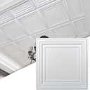 Art3d 12-Pack PVC Drop Ceiling Tiles (48 Sq.Ft), 24"x24" Decorative Panels for Home and Office, 2ft x 2ft, Bright White Finish