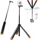 4 in 1 Selfie Stick Floating Hand Grip Tripod for Most Action Camera - As Waterproof Extendable Selfie Stick Monopod Pole Floating Hand Grip Tripod Stand, Black & Orange