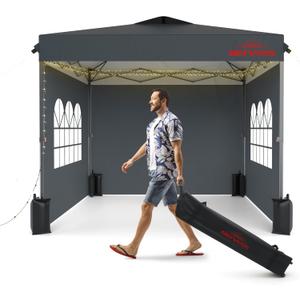 10x10 Pop Up Canopy with Sidewalls, Easy Up Canopy Tent, Heavy Duty Tents for Parties, One Person Set Up Event Tent, Grey (Gray)