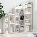 Furinno LUDER Book Shelf, 5-Cube Bookshelf, Reversible Bookcase, 9.4 x 19.5 x 31.5, Easy Assembly, for Living Room, Bedroom, Home Office, White
