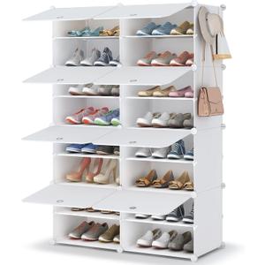 HOMIDEC Shoe Rack, 8 Tier Shoe Storage Cabinet 32 Pair Plastic Shoe Shelves Organizer for Closet Hallway Bedroom Entryway (White)