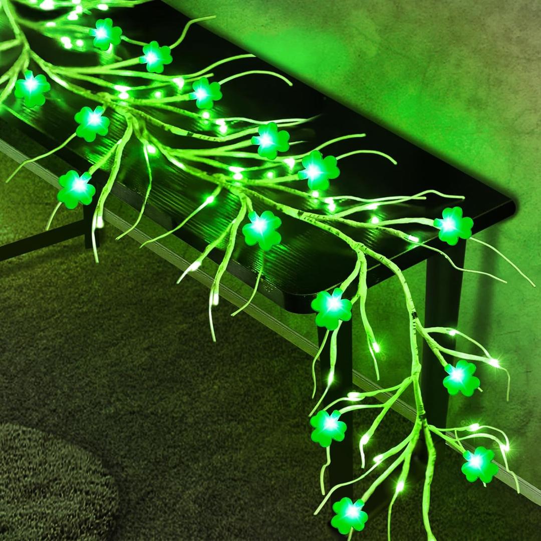 [Timer & 8 Modes] 6 Ft 48 LED St Patricks Day Garland, St Patricks Day Decorations St Patricks Garland with Shamrock Lights St Patricks Day Lights St Patricks Day Decor for Home Table Mantle Porch