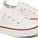 Toddler Little Kid Cushioned Canvas Shoes Slip On Sneakers Soft and Durable (White, 3 Big Kid)