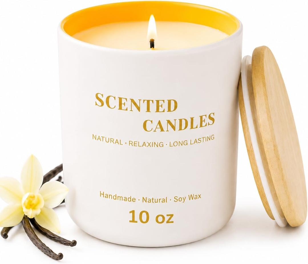2 x Lanttu Vanilla Scented Candle for Home Decor, 10 oz Natural Soy Wax Jar Candles, 39 Hours Long Lasting Burning Candles for Mom Friend Birthday Housewarming Gift