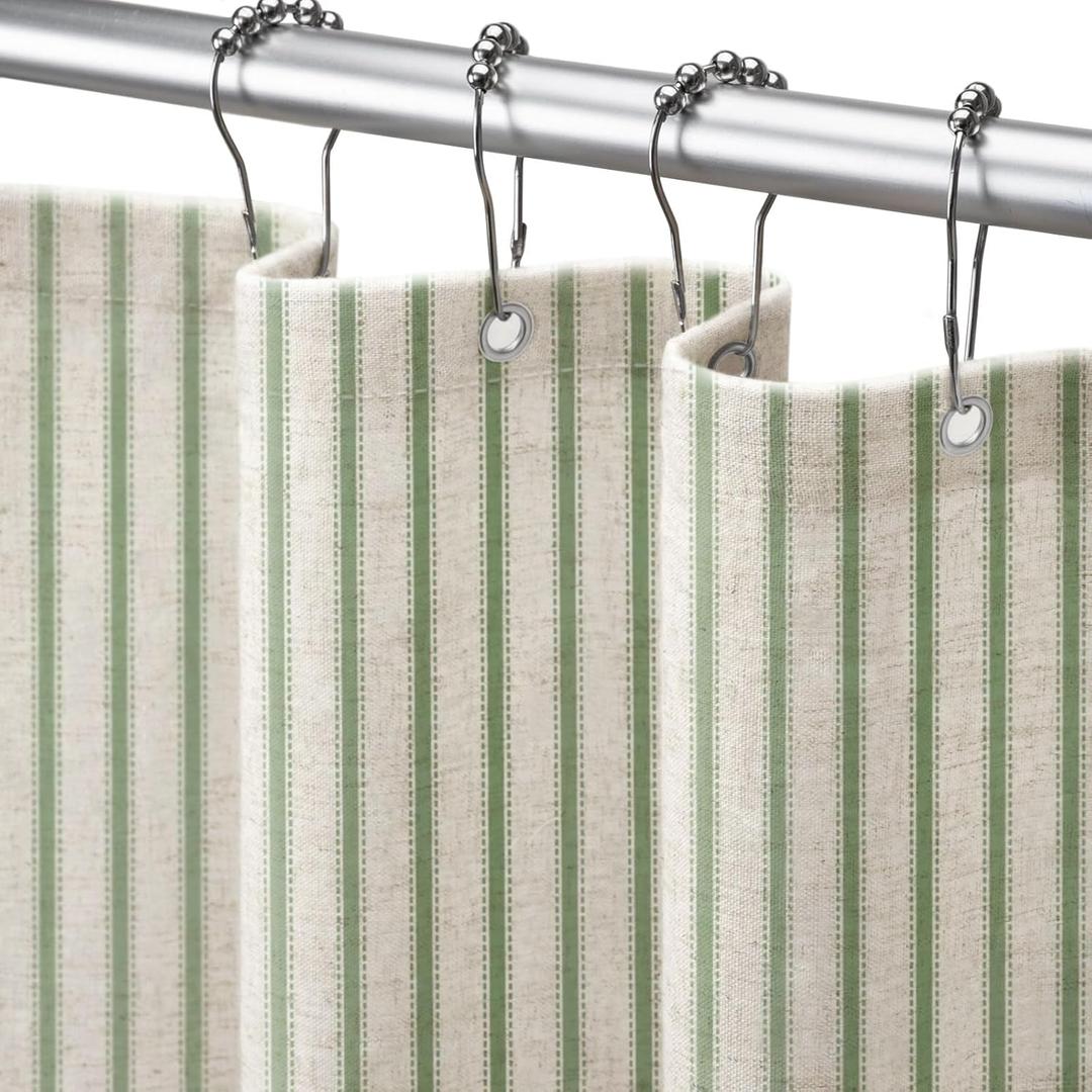 Farmhouse Stripe Shower Curtain,Sage Green Vintage Linen Shower Curtains for Bathroom 72 X 72