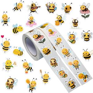 1000Pcs Bee Stickers Roll, 2 Rolls 20 Styles Self-Adhesive Stickers for Kids - Waterproof for Classroom Rewards, Birthday Party Favors, Scrapbooking & Water Bottle Decals (Bumble Bee Theme)