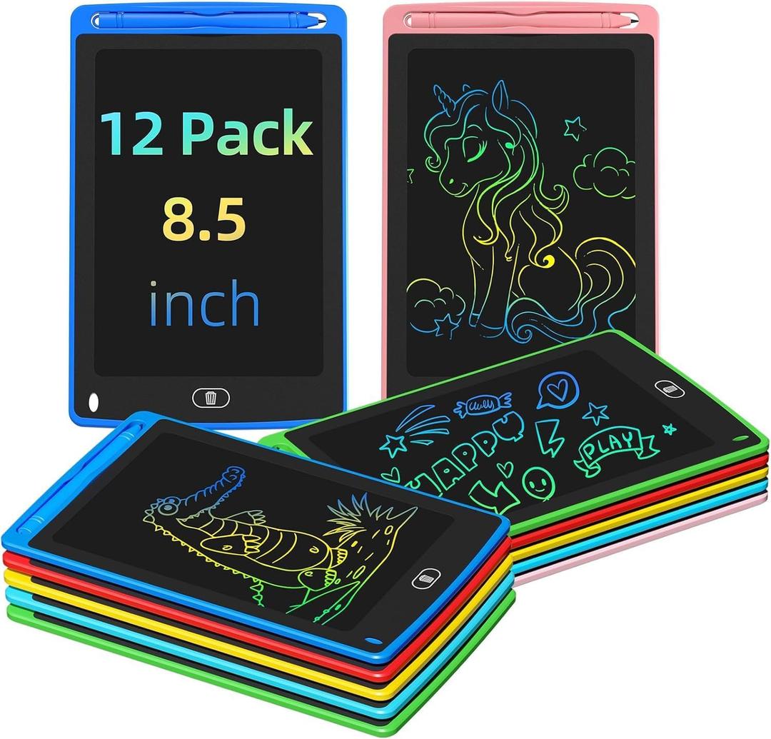 Party Favor 12 Pack LCD Writing Tablet for Kids, 8.5 Inch Colorful Drawing Doodle Board, Erasable Doodle Pad for Toddlers, Educational Learning Toys Birthday Gifts for Boys Girls Age 3 4 5 6 7 8