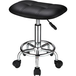 Square Rolling Stool with Wheels Height Adjustable Swivel Stools Black