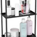 VOTZAAQ Matte Black 4 Tier Bathroom Organizer Countertop, Stainless Steel Perfume Tray and Vanity Countertop Shelf, Makeup Skin Care Bathroom Organizers and Storage for Dresser, Kitchen