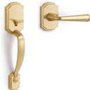 1 Pack Gold Front Door Handles Reversible Lever Entry No Lock Handleset Brushed Brass Entry Way Door Handle