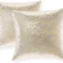 Set of 2 Throw Pillow Covers, Cushion Cases, Decorative Square Pillow Case Slipover Pillowslip for Home Sofa Couch Chair Back Seat Bedroom Car, Invisible Zipper, 22 x22 Inch (Bronzing- Light Gray)