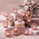 24 Pcs Pink Votive Candle Holders for Table Centerpiece, Vintage Glass Candle Holder Set for Wedding Decor Home Party Decoration
