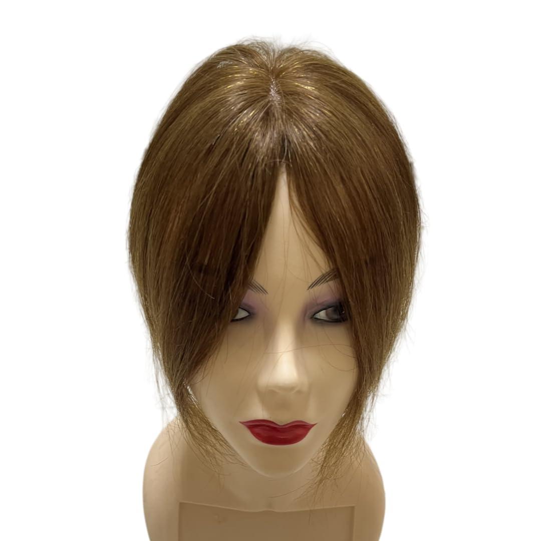 Anemone Human Hair Topper Clip in Hair Bangs for Women 10 inches Mid Part Straight Wiglets Hairpieces Toupee for Mild Hair Loss Volume Extensions (Brown)