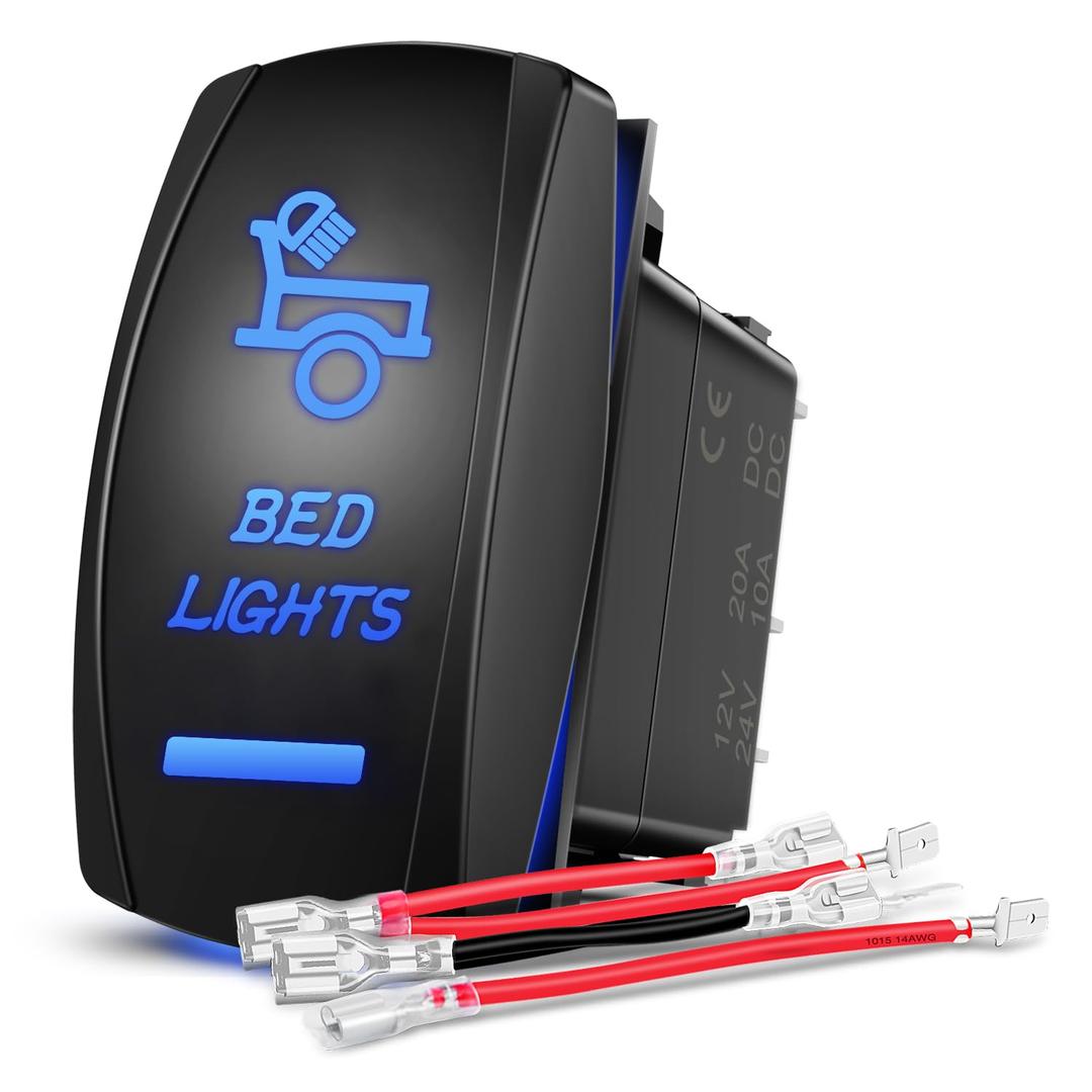 Nilight Bed Lights Rocker Switch Led Light Bar 5 Pin Laser On Off SPST switches 20A/12V 10A/24V for Truck Pickup Rock Cars Boats Cargo Camper Van RVs