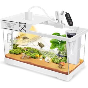 GOZILLA Aquatic Turtle Tank+Lamp+Filter Kit, Upgrade PC Turtle Tank Starter Kit with Adjustable 360Lamp & Filter,Reptile Habitat Lid,Hanging Platform for Small Reptiles.(15.757.99''/White)