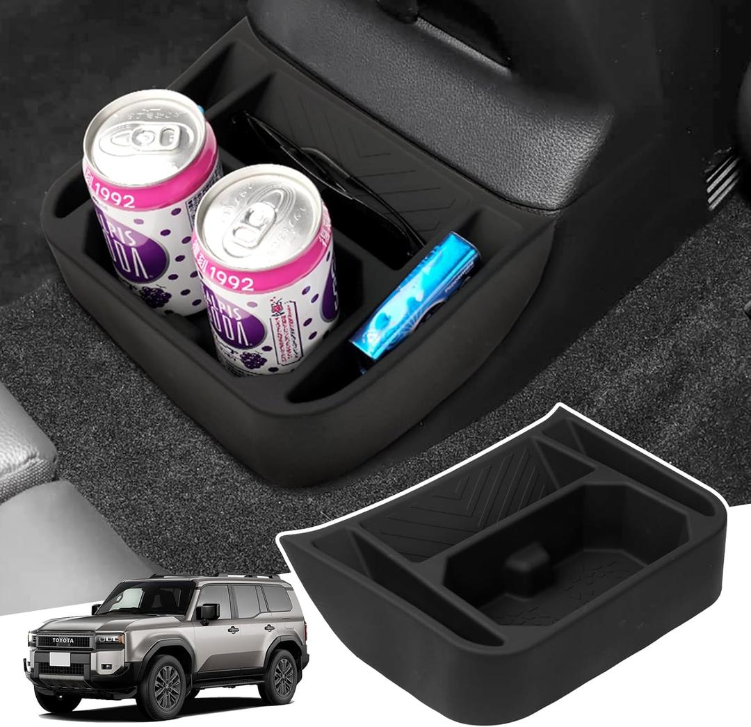 Canvcle Rear Center Console Organizer for 2024-2025 2026 Toyota Land Cruiser LC250 5-Seat Accessories, Rear Seat Organizer Insert Tray, Rear Aisle Storage Box Under Air Vent Tray Silicone Material
