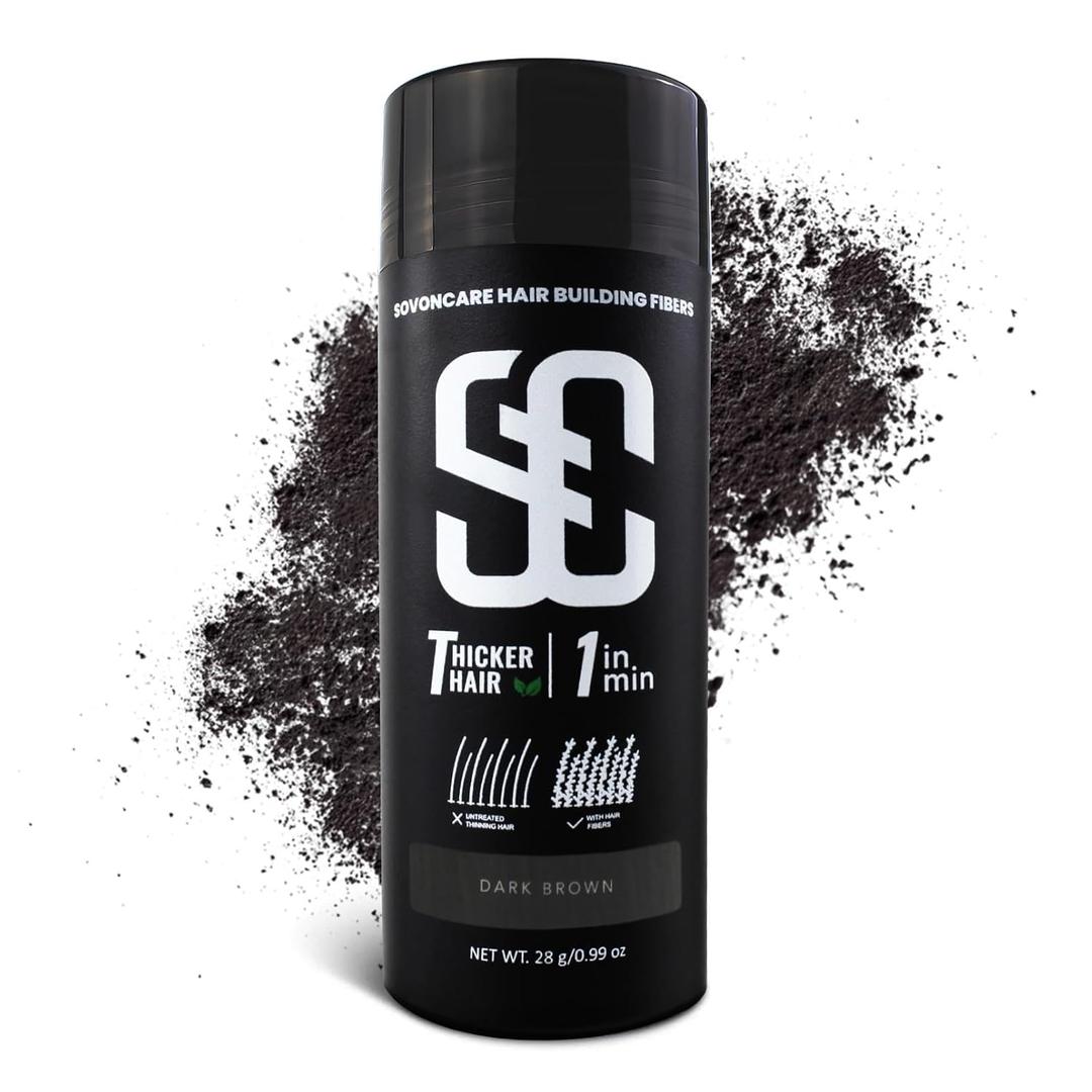 SOVONCARE Hair Fibers for Thinning Hair Dark Brown, Hair Building Fibers for Bald Spots Undetectable & Natural, Conceals Hair Loss, Fill In Fine Hair Powder Hair Thicker Instantly for Women & Men 28g