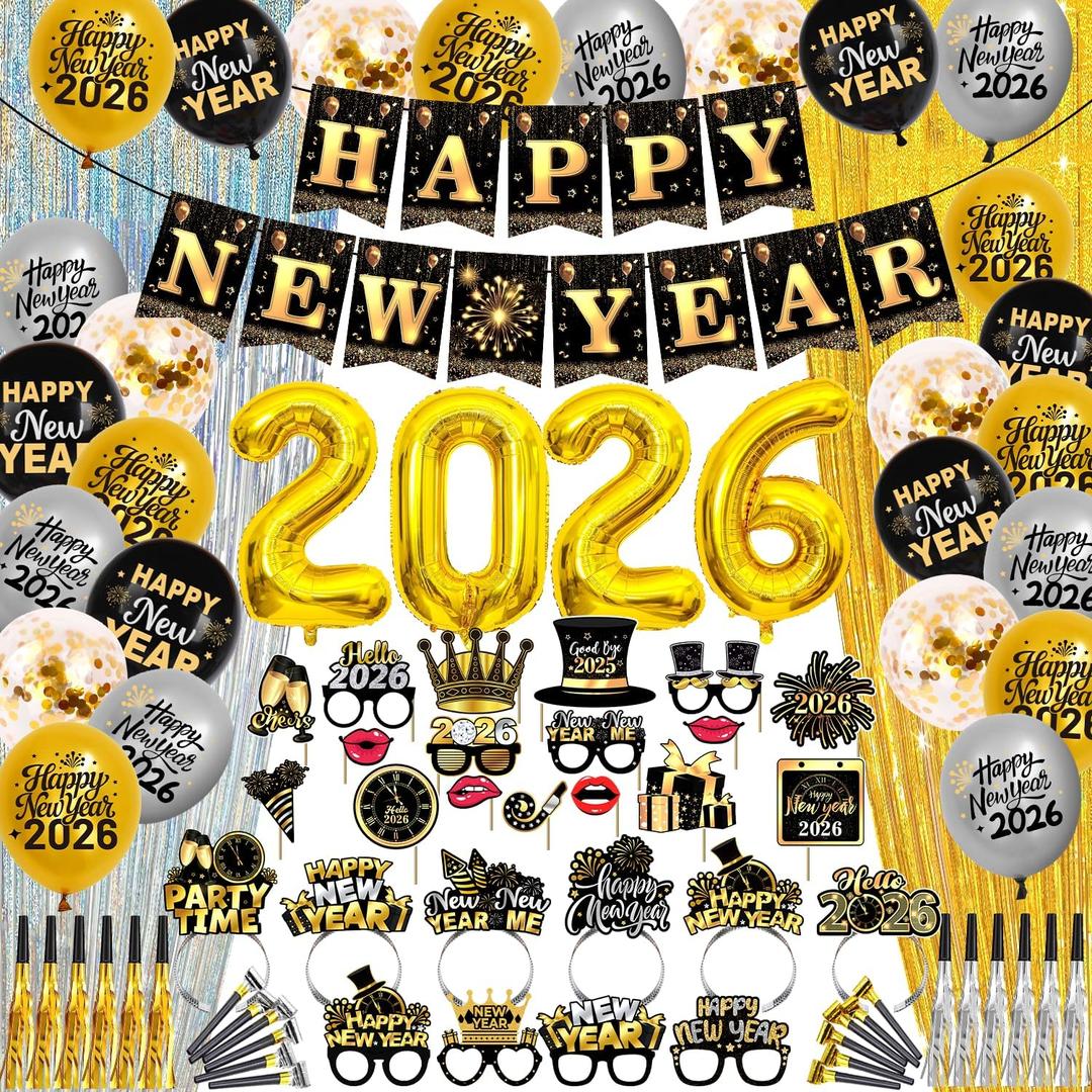 New Years Eve Party Supplies 2026, Happy New Year Decorations 2026 silver And Gold, 110 Pcs New Years Eve Decorations, Nye Decorations 2026 for New Year's Eve Party
