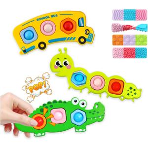 Easter Basket Stuffers for Teens 7PCs Fidget Popper Baby Sensory Toys for Travel,Sensory Toy for Kids with Autism,Pop Fidget Toy,Autistic Gifts for 36+Month,Airplane Car Travel Toys for Toddlers