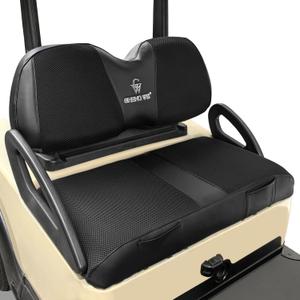 Golf Cart Seat Covers for Club Car Precedent Front Standard Sea Cushion,Cooling Mesh Fabric and Vinyl Leather Club Car Seat Covers with Pockets,No Stapler Needed Replacement Front Seat Cover(Black)