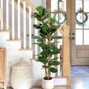 Artificial Fiddle Leaf Fig Tree in Modern White Planter, 5ft Large Fake Tree with 3 Sturdy Trunks, Fake Plants Faux Fig Tree with Moss, Lifelike Tall Artificial Plants Indoor for Office Home Decor