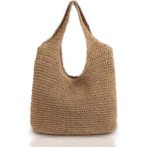 Hand-woven Soft Large Straw Shoulder Bag Boho Straw Handle Tote Retro Summer Beach Bag Rattan Handbag