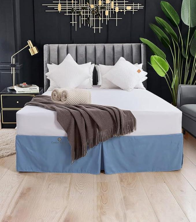 20 Inch Drop Bed Skirt Olympic Queen Size with Platform to Stay in Place Elegant Pleated Design with Split Corners Wrinkle Resistant Microfiber Fabric for Modern and Stylish Look - Mediterranean Blue