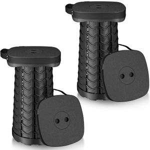 2 Pack Folding Camping Stool - Square Collapsible Portable Telescoping Stool for Fishing, Hiking, BBQ - Sturdy Lightweight Foldable, Max Load 485lb (2pcs Black(cushion Not Included))