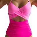 Eomenie Women's One Piece Swimsuits Tummy Control Cutout High Waisted Bathing Suit Wrap Tie Back 1 Piece Swimsuit (Size Large, Pink)