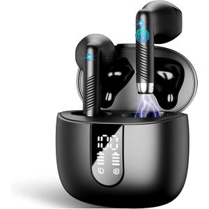 Wireless Earbud Bluetooth 5.3 Headphones 40H Playtime Earphones with HD Dou-Mic, Sports Bluetooth Headphone with Digital LCD Display, IP7 Waterproof Headphones Noise Cancelling Earbud Touch Control (Grey)