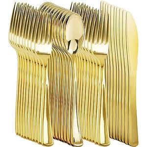 NOCCUR 400PCS Gold Silverware Disposable - Gold Plastic Silverware - Gold Plastic Cutlery Include 200 Forks, 100 Spoons, 100 Knives, Gold Disposable Silverware Perfect for Party&Daily Using